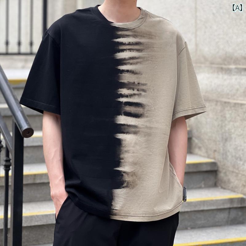メンズ ファッション 春夏 秋冬 かっこいい オシャレ モテ 男性用 紳士服 服 韓国 シンプル 大人 アメリカン レトロ タイダイ柄 ヘビーウェイト ラウンドネック 半袖 T シャツ メンズ 夏 カジュアル 半袖 T シャツ