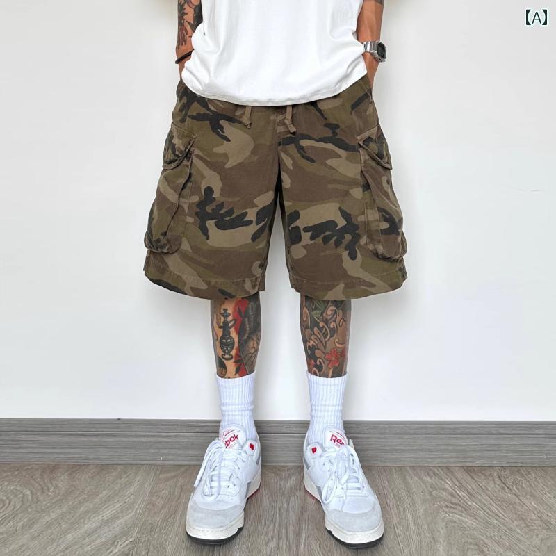 メンズ ファッション 春夏 秋冬 かっこいい オシャレ モテ 男性用 紳士服 服 韓国 シンプル 大人 アメリカン レトロ ヴィンテージ マルチ ポケット 迷彩 カーゴ ショーツ メンズ 夏 カジュアル ワイド レッグ 五分丈 パンツ｜YKC8