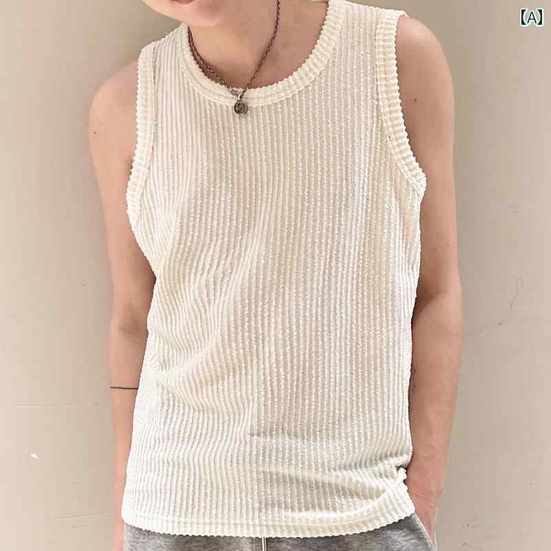 メンズ ファッション 春夏 秋冬 かっこいい オシャレ モテ 男性用 紳士服 服 韓国 シンプル 大人 アメリカン レトロ ピット ストライプ 縦縞 ベスト メンズ サマー カジュアル スウェットシャツ スポーツ ノースリーブ T シャツ