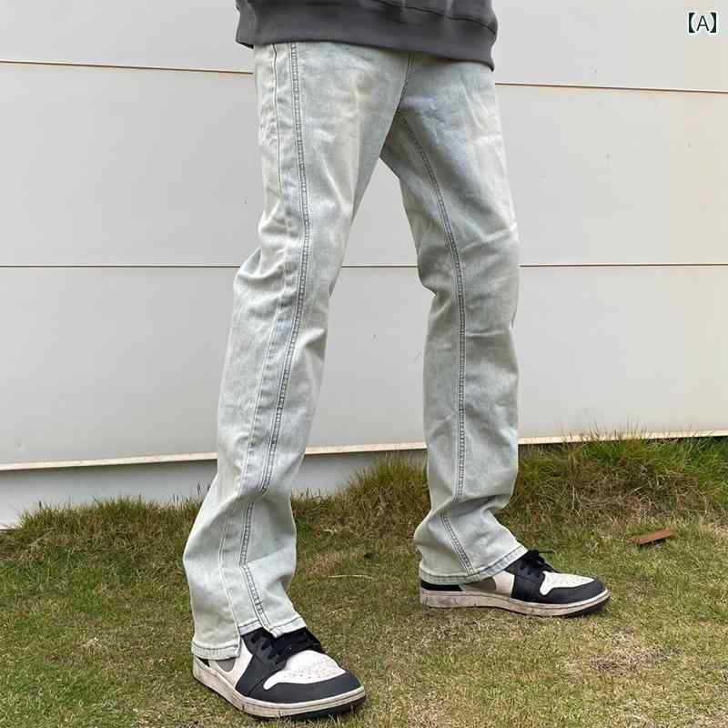 メンズ ファッション 春夏 秋冬 かっこいい オシャレ モテ 男性用 紳士服 服 韓国 シンプル 大人 ストリート アメリカン レトロ イエロー ウォッシュ 加工 ジーンズ メンズ ストレート カジュアル 快適 マイクロフレア パンツ｜YKC8