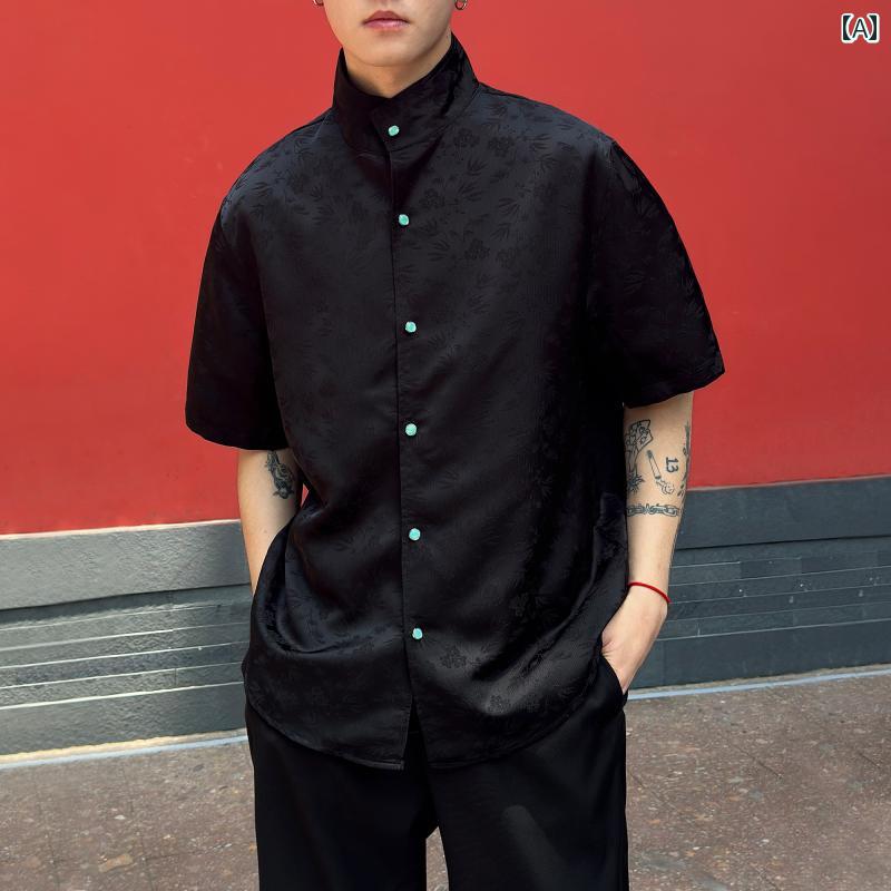メンズ ファッション 春夏 秋冬 かっこいい オシャレ モテ 男性用 紳士服 服 韓国 シンプル 大人 中華風 竹 ダーク パターン ハイエンド 半袖 シャツ メンズ 夏 中華風 シャツ ジャケット｜YKC8 29,215円