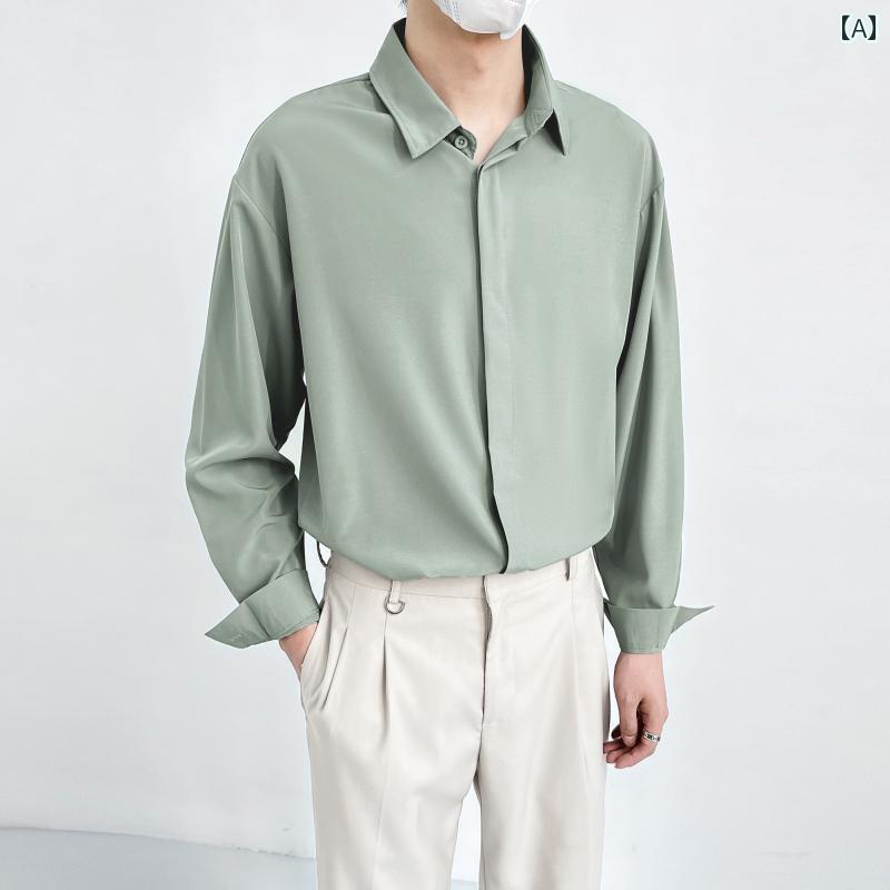 メンズ ファッション 春夏 秋冬 かっこいい オシャレ モテ 男性用 紳士服 服 韓国 シンプル 大人 高級 ドレープ メンズシャツ スプリング コート 秋冬 冷感 軽量 大人っぽい 韓国 シフォン 長袖 シャツ