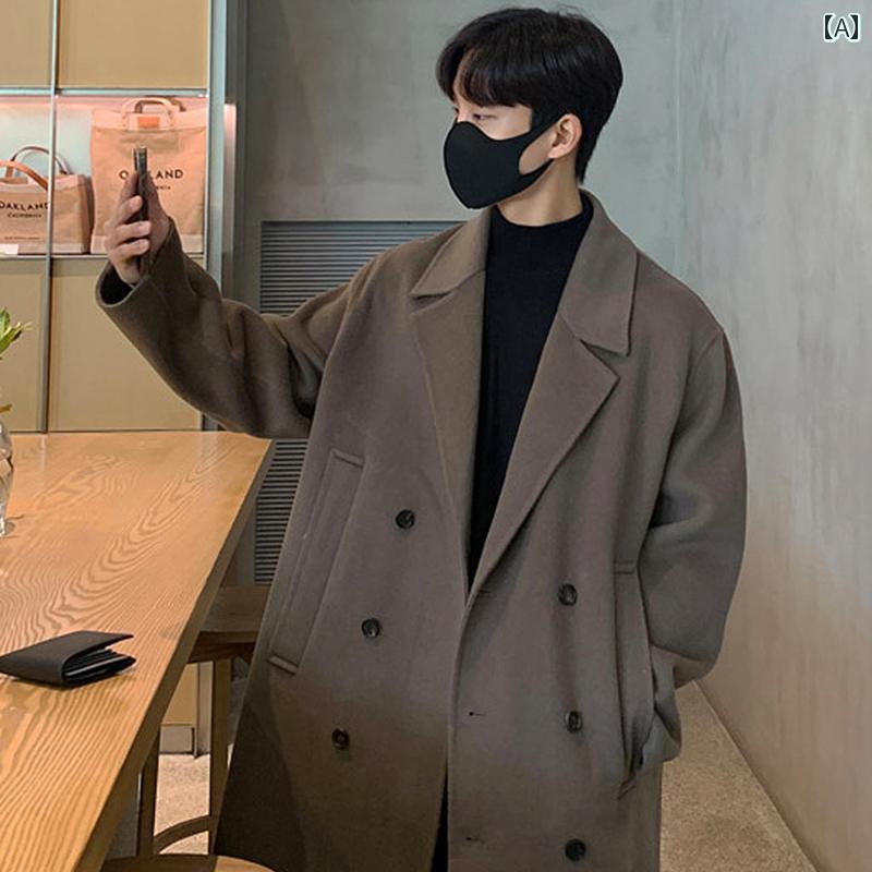 メンズ ファッション 春夏 秋　冬 かっこいい オシャレ モテ 男性用 紳士服 服 韓国 シンプル 大人 秋　冬 男性用の ハイエンド 韓国 ミドル丈 膝丈 ウール コート 厚手 カジュアル ウール ウインドブレーカー ジャケット 11,443円
