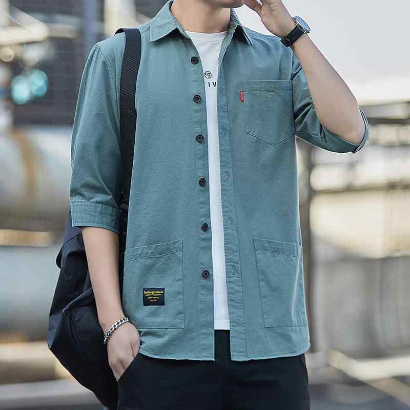 メンズ ファッション 春夏 秋冬 かっこいい おしゃれ モテ 男性 紳士服 トップス 衣類 韓国 シンプル 高級 カジュアル シャツ ゆったり 薄手 七分袖 ワーク ジャケット ポケット 収納