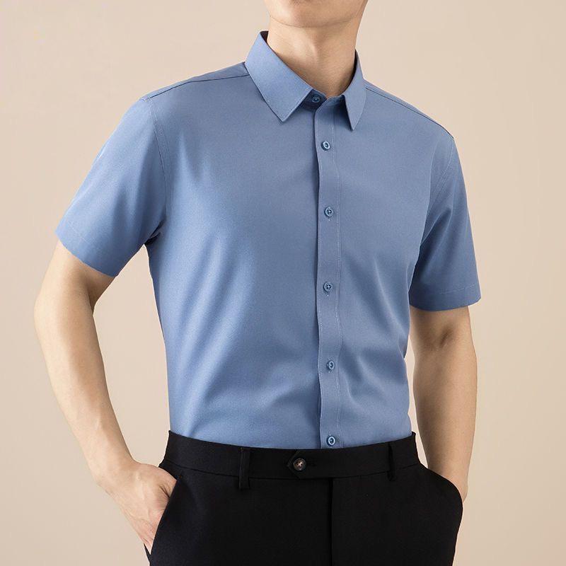 メンズ ファッション 春夏 かっこいい おしゃれ モテ 男性 紳士服 トップス 衣類 韓国 シンプル 高級 カジュアル 冷感 伸縮性 半袖 シャツ ビジネス スリム 無地 ノンアイロン しわ 防止 薄手 通学 通勤｜YKC8