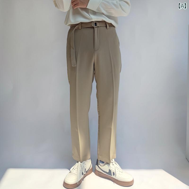 メンズ ファッション 春夏 秋冬 かっこいい オシャレ モテ 男性用 紳士服 服 韓国 シンプル 大人 春夏 九分丈 メンズ スリム フィットパンツ 取り外し 可能な ベルト付き 韓国 テーパード ビジネス カジュアル 半 弾性 軽量 大人 洗練 高級感