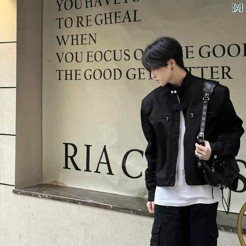 メンズ ファッション 春夏 秋冬 かっこいい オシャレ モテ 男性用 紳士服 服 韓国 シンプル 大人 高級 パッド入り ショルダー ショート 機能性 ジャケット メンズ 韓国 ファッション スタイル ゆったり なの スタンドカラー ジャケット｜YKC8