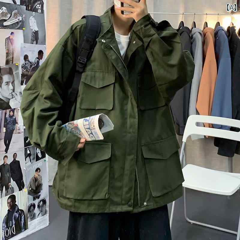 メンズ ファッション 春夏 秋冬 かっこいい オシャレ モテ 男性用 紳士服 服 韓国 シンプル 大人 男性用の 春秋 ワークウェア ジャケット クール ストリート フレンドリー カジュアル 機能的な スタイル イン ダーク ジャケット BF 韓国｜YKC8