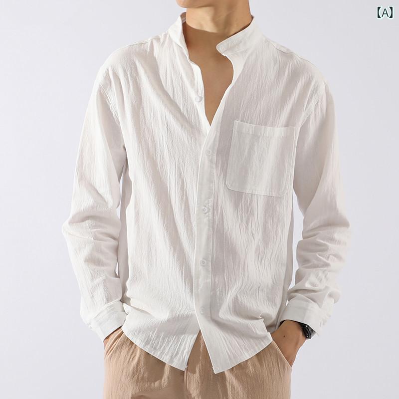 メンズ ファッション 春夏 秋冬 かっこいい オシャレ モテ 男性用 紳士服 服 韓国 シンプル 大人 秋 夏 メンズレディースの 長袖 シャツ ゆったり 大きいサイズ コットンリネンの 薄手 無地の カジュアル 七分袖 シャツ ジャケット トップス