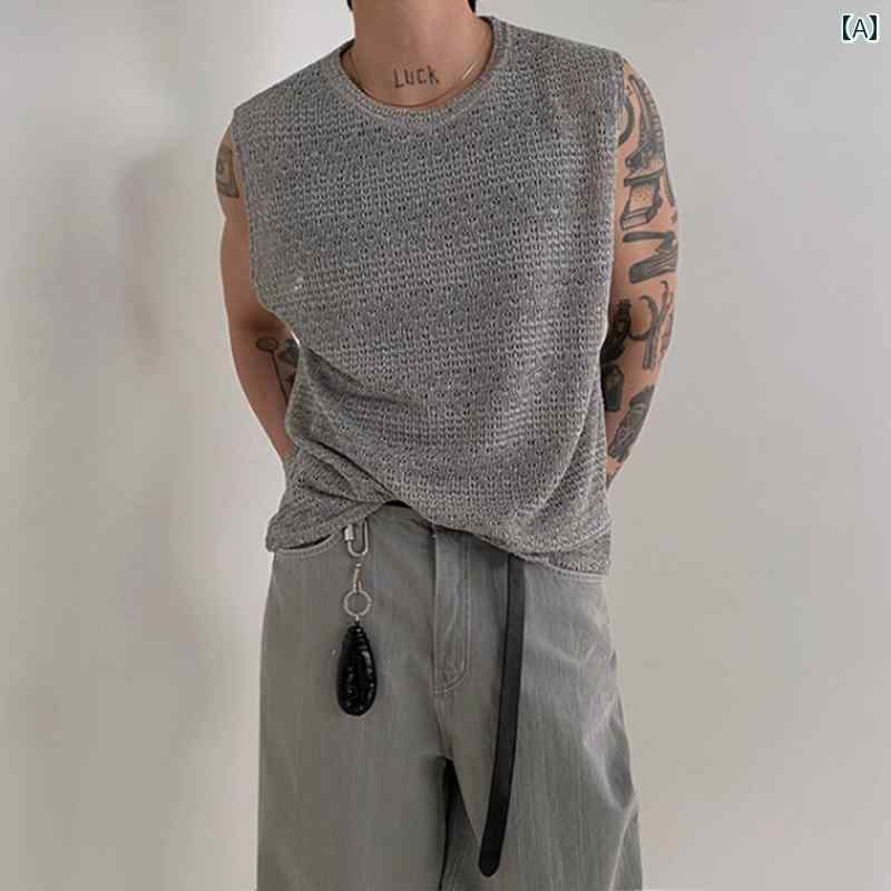 メンズ ファッション 春夏 秋冬 かっこいい オシャレ モテ 男性用 紳士服 服 韓国 シンプル 大人 が ニット ベスト メンズ 夏 用 冷感 ノースリーブ T シャツ アメリカン 個性 ラウンドネック ウエスト コート