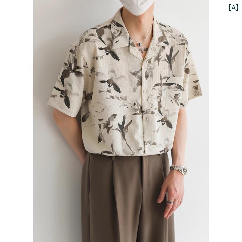 メンズ ファッション 春夏 秋冬 かっこいい オシャレ モテ 男性用 紳士服 服 韓国 シンプル 大人 中国 花柄 キューバ カラー 半袖 シャツ メンズ 夏 薄手 冷感 ハワイアン ゆったり カジュアル シャツ