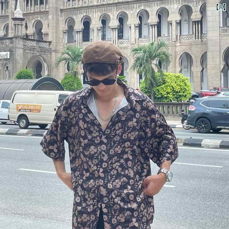 メンズ ファッション 春夏 秋冬 かっこいい オシャレ モテ 男性用 紳士服 服 韓国 シンプル 大人 夏 レトロ フル プリント シャツ メンズ クール ビーチ 旅行 薄手 花柄 半袖 シャツ メンズ