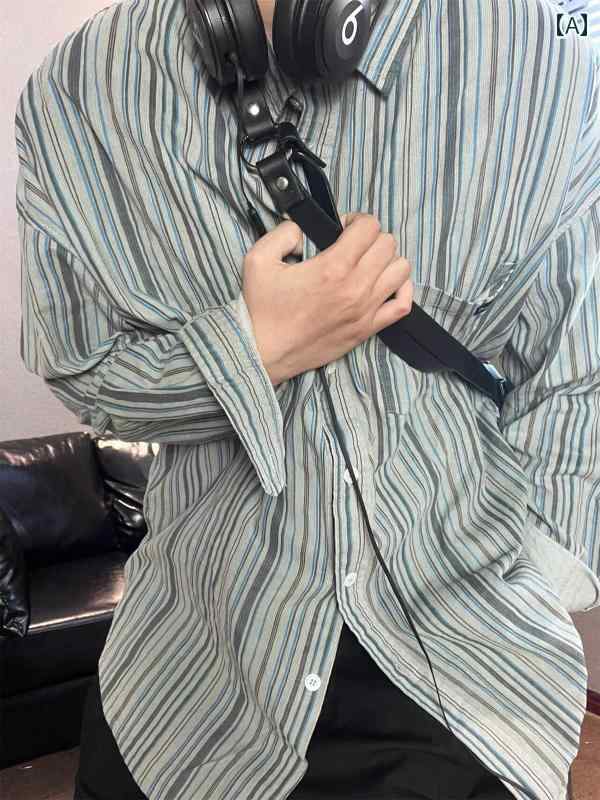 メンズ ファッション 春夏 秋冬 かっこいい オシャレ モテ 男性用 紳士服 服 韓国 シンプル 大人 春の レトロ の ストライプの 長袖 シャツ 男女兼用 ファッション カジュアル ゆったり シャツ 男の子用 薄手 ジャケット
