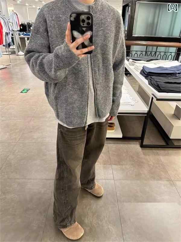 メンズ ファッション 春夏 秋冬 かっこいい オシャレ モテ 男性用 紳士服 服 韓国 シンプル 大人 秋冬 ファッション グレーカーディガン メンズ クリーン フィット アメリカン レトロ ニット セーター スタイル ハイエンド セーター メンズ