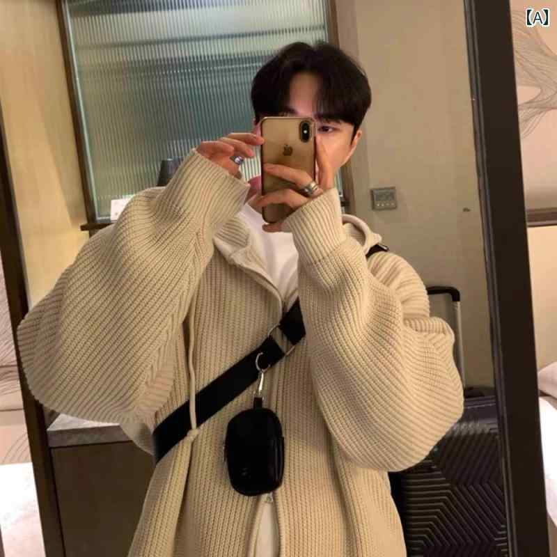 メンズ ファッション 春夏 秋冬 かっこいい オシャレ モテ 男性用 紳士服 服 韓国 シンプル 大人 アメリカン フード付き カーディガン セーター メンズ 秋冬 厚手 スタイル ニット セーター 韓国 大人 スタイル ジッパー ジャケット