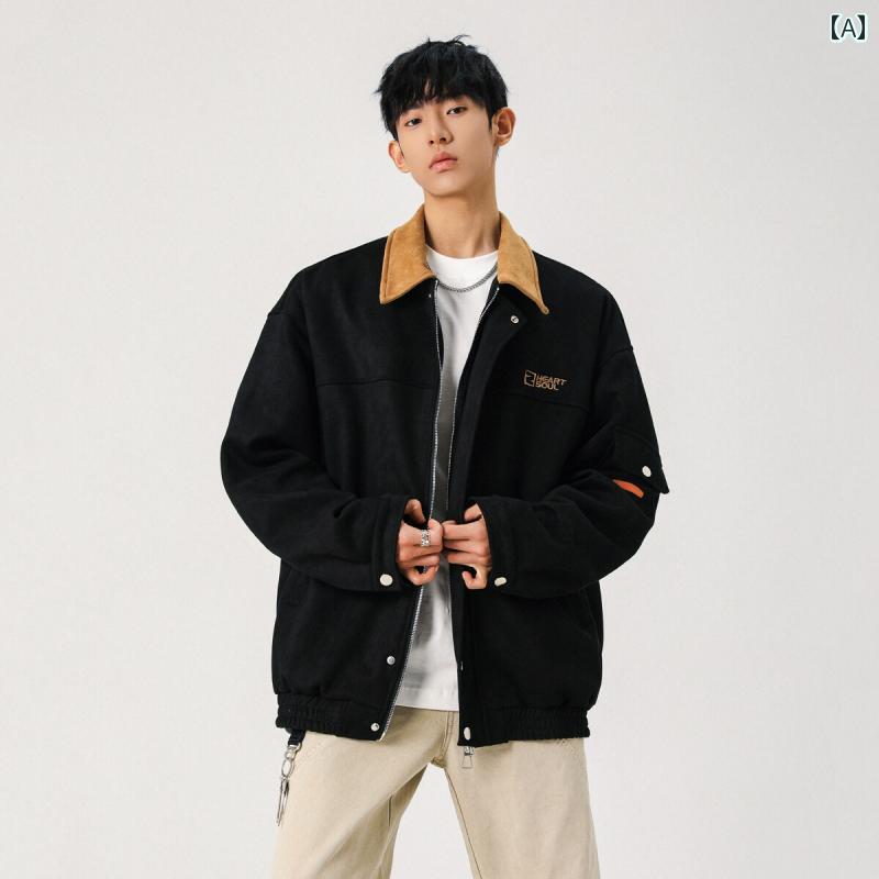 メンズ ファッション 春夏 秋冬 かっこいい オシャレ モテ 男性用 紳士服 服 韓国 シンプル 大人 男性用 スエード 刺繍 フライト ジャケット 春秋 アメリカン レトロ クール クール ワークウェア ジャケット｜YKC8