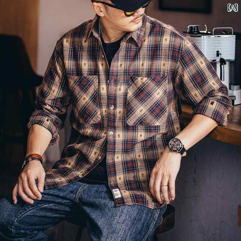 メンズ ファッション 春夏 秋冬 かっこいい オシャレ モテ 男性用 紳士服 服 韓国 シンプル 大人 ブルー ディアの 高級 レトロ 長袖 チェック シャツ メンズ 春秋 ゆったり カジュアル コットンシャツ メンズジャケット