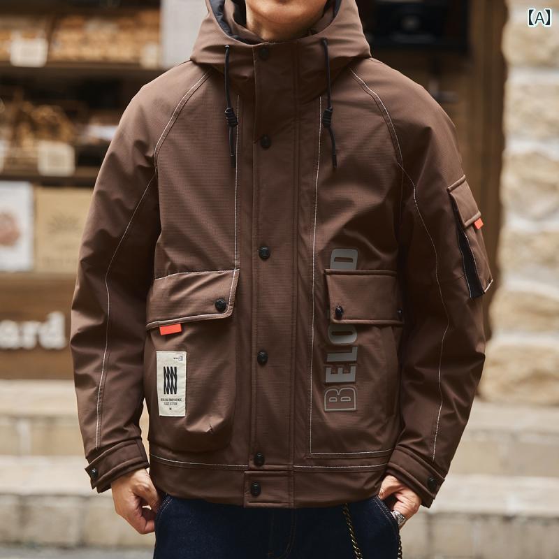 メンズ ファッション 春夏 秋冬 かっこいい オシャレ モテ 男性用 紳士服 服 韓国 シンプル 大人 グリーン ディア ハイエンド アメリカン レトロ 機能 ワークウェア ダウン ジャケット メンズ 冬 暖かい フード付き ジャケット 男性用