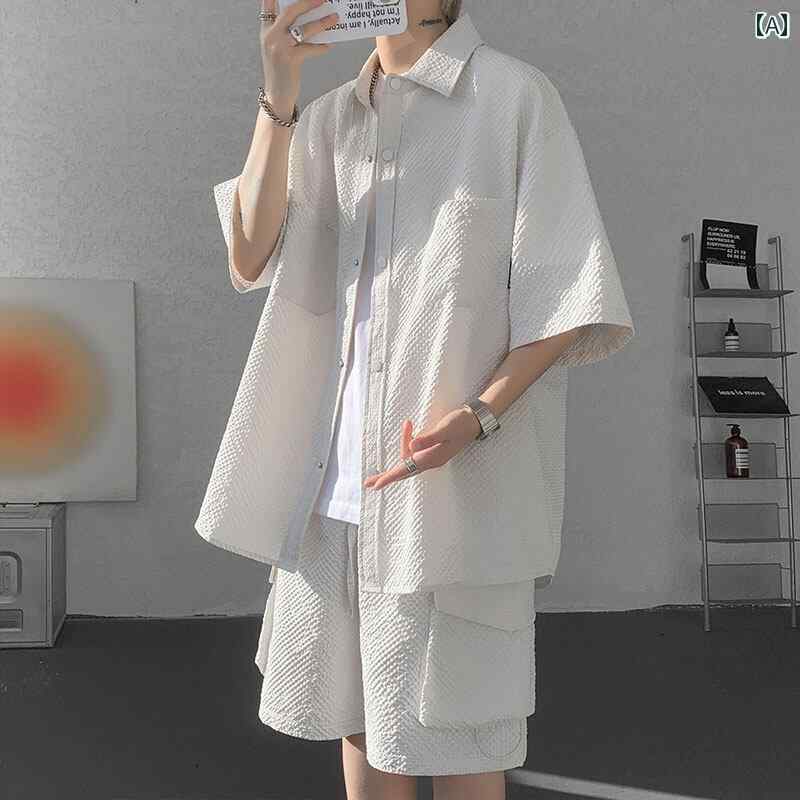 メンズ ファッション 春夏 秋冬 かっこいい オシャレ モテ 男性用 紳士服 服 韓国 シンプル 大人 メンズ 夏用 ファッション ワークウェア スーツ ゆったり カジュアル スポーツ シャツ ツーピース スーツ 完全な セット
