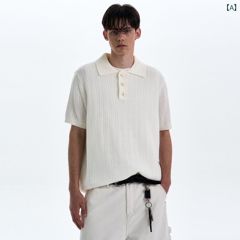メンズ ファッション 春夏 秋冬 かっこいい オシャレ モテ 男性用 紳士服 服 韓国 シンプル 大人 の レトロ オールド マネー ニット 半袖 T シャツ 男女兼用 ハイエンドの クリーン フィット シンプル カジュアル トップス