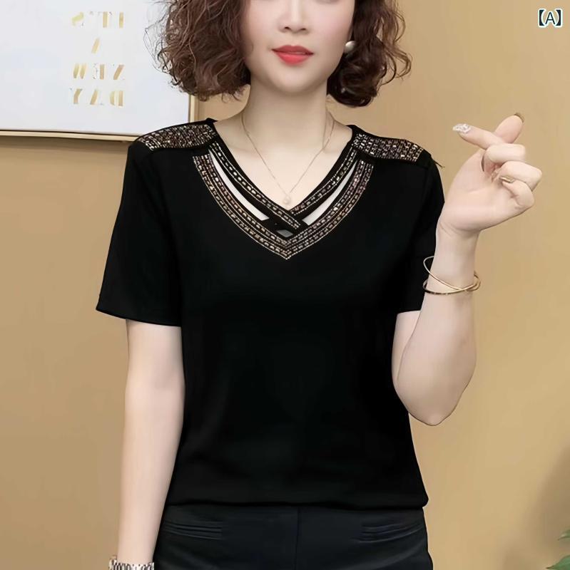 レディース ファッション おしゃれ 春夏 秋 冬 大人 上品 高級 マダム ミス ミセス プレゼント ママ 夏 スリムフィット レディーストップス 女性 ファッション 半袖 レディース Vネック T シャツ|YKC8