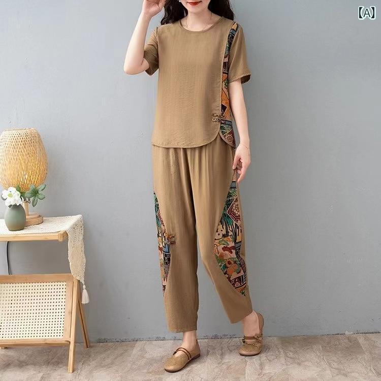 レディース ファッション おしゃれ 春夏 秋　冬 大人 上品 高級 マダム ミス ミセス プレゼント ママ　夏服　女性用　半袖　スーツ　カジュアル　ゆったり　大きいサイズ　冷感　綿　麻　ツーピース　スーツ｜YKC8