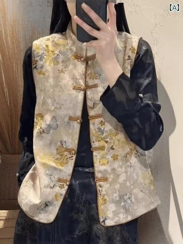レディース ファッション おしゃれ 春夏 秋 冬 大人 上品 高級 マダム ミス ミセス プレゼント 民族風 ベスト レディース 春 秋 レトロ ボタン スタンドカラー ジャカード ノースリーブ ウエスト コート ベスト 夏 トップス|YKC8