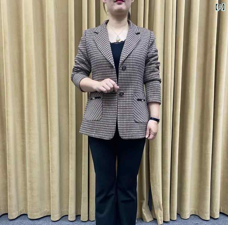 レディース ファッション おしゃれ 春夏 秋 冬 大人 上品 高級 マダム ミス ミセス プレゼント 女性用 チェック柄 スーツ ジャケット 秋 ウエスト スリム ショート スタイル マザー 春 秋 ウール スーツ トップ|YKC8