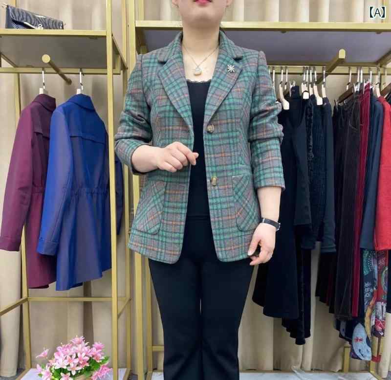 レディース ファッション おしゃれ 春夏 秋　冬 大人 上品 高級 マダム ミス ミセス プレゼント 女性用　チェック柄　スーツ　ジャケット　　春　秋　ウエスト　スリム　ショート　スタイル　マザー　スプリング　ウール　スーツ　トップ｜YKC8