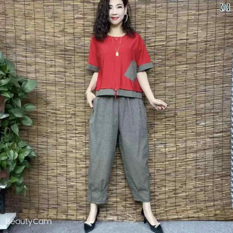 レディース ファッション おしゃれ 春夏 秋　冬 大人 上品 高級 マダム ミス ミセス プレゼント 夏　ママ　ファッション　コットンリネン　カジュアル　大きいサイズ　T　シャツ　ママ　スポーツ　半袖　ウエスタンスタイル　スーツ｜YKC8