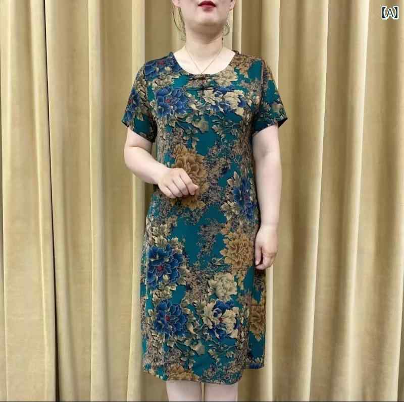 レディース ファッション おしゃれ 春夏 秋　冬 大人 上品 高級 マダム ミス ミセス プレゼント 母　ドレス　エレガント　夏　ドレス　女性　ラウンドネック　レトロ　ボタン　スカート｜YKC8