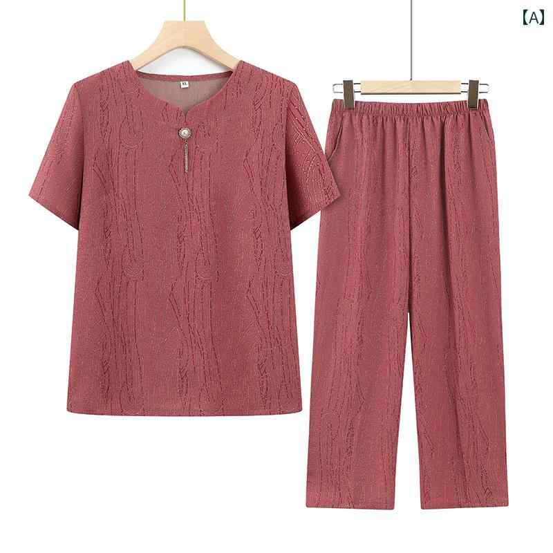 レディース ファッション おしゃれ 春夏 秋 冬 大人 上品 高級 マダム ミス ミセス プレゼント 婦人服おばあちゃん 半袖 ツーピース スーツ 60歳おばあちゃん 丸首 大きいサイズ カジュアル ツーピース スーツ 服|YKC8