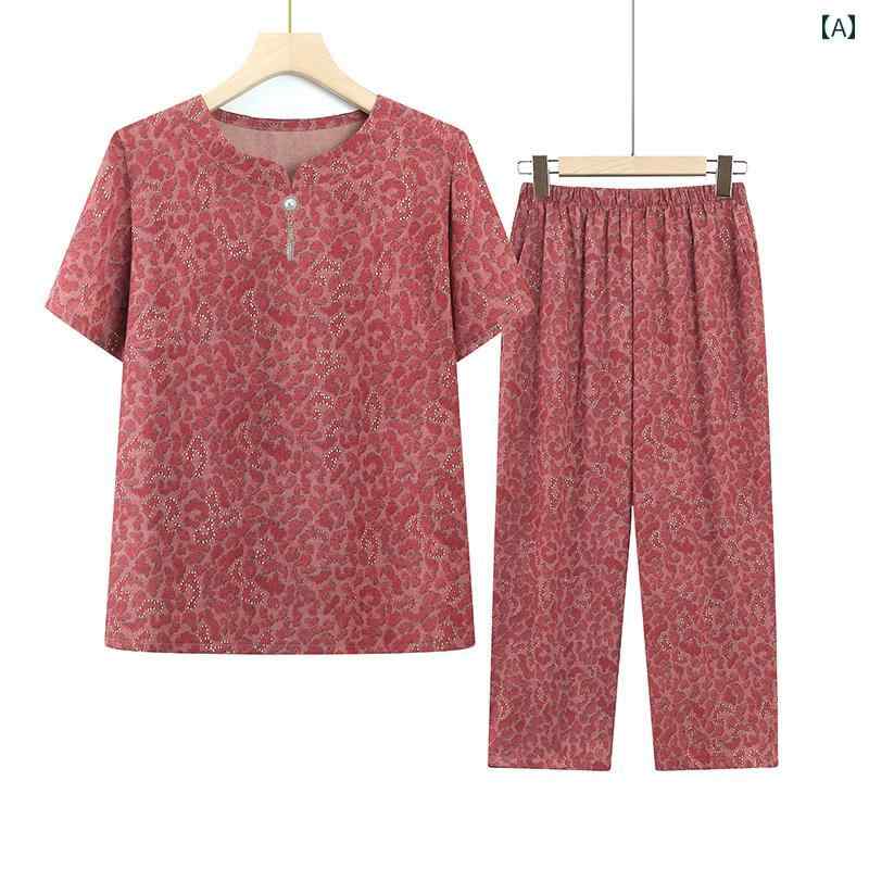 レディース ファッション おしゃれ 春夏 秋 冬 大人 上品 高級 マダム ミス ミセス プレゼント 高齢者用 夏服 おばあちゃん 服 カジュアル スーツ 半袖 70 ~ 80歳ツーピース スーツ 大きいサイズ 母 服 ゆったり|YKC8