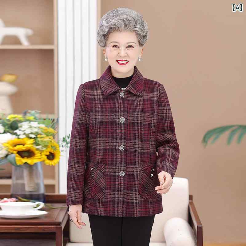 レディース ファッション おしゃれ 春夏 秋 冬 大人 上品 高級 マダム ミス ミセス プレゼント 婦人服おばあちゃん 春 秋 コート 60 ~ 70歳のお母さん 冬服 チェック柄 トップス 高齢 義母 服|YKC8