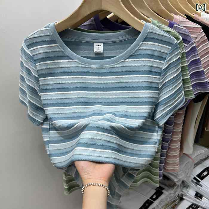 レディース ファッション おしゃれ 春夏 秋 冬 大人 上品 高級 マダム ミス ミセス プレゼント 夏 シンプル ファッション ストライプ T シャツ 小柄 日常 レジャー 快適 着心地 スリム 半袖|YKC8