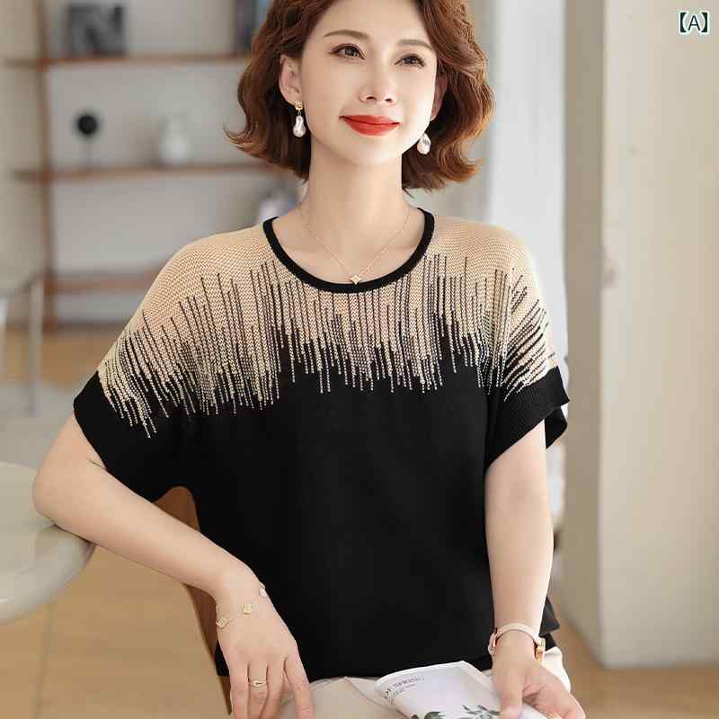 レディース ファッション おしゃれ 春夏 秋 冬 大人 上品 高級 マダム ミス ミセス プレゼント 若々しい夏 薄手 ニット セーター おしゃれバット スリーブ T シャツ 女性 半袖 トップス