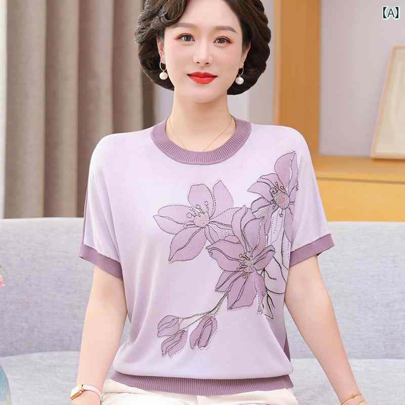 レディース ファッション おしゃれ 春夏 秋 冬 大人 上品 高級 マダム ミス ミセス プレゼント 夏 ママ 半袖 T シャツ ゆったり 冷感 シャツ 女性 薄手 ニット トップス スーツ|YKC8