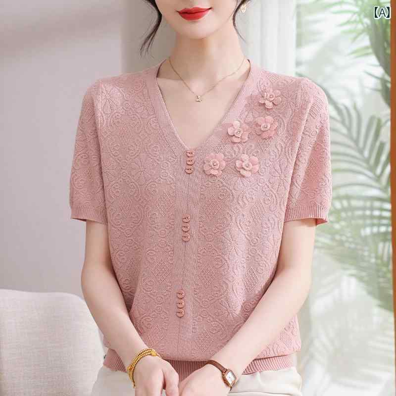 レディース ファッション おしゃれ 春夏 秋　冬 大人 上品 高級 マダム ミス ミセス プレゼント ママ　夏服　ニット　ブラウス　冷感　半袖　T　シャツ　婦人服　母　日　おしゃれ　トップス｜YKC8