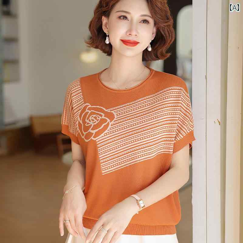 レディース ファッション おしゃれ 春夏 秋 冬 大人 上品 高級 マダム ミス ミセス プレゼント ママ 夏服 バット スリーブ トップス おしゃれ冷感 ブラウス 女性用 半袖 ニット T シャツ|YKC8