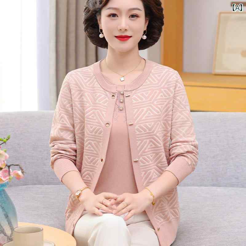 レディース ファッション おしゃれ 春夏 秋 冬 大人 上品 高級 マダム ミス ミセス プレゼント ママ ファッション ニットカーディガン ツーピース トップス 春夏 半袖 薄手 T シャツ 婦人服|YKC8