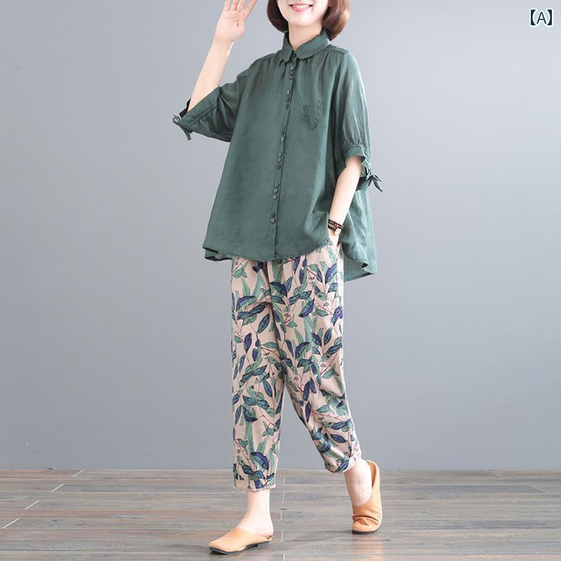 レディース ファッション おしゃれ 春夏 秋　冬 大人 上品 高級 マダム ミス ミセス プレゼント ママ　夏　スーツ　　春　半袖　シャツ　トップス　綿　麻　パンツ　ツーピース　スーツ　おしゃれ