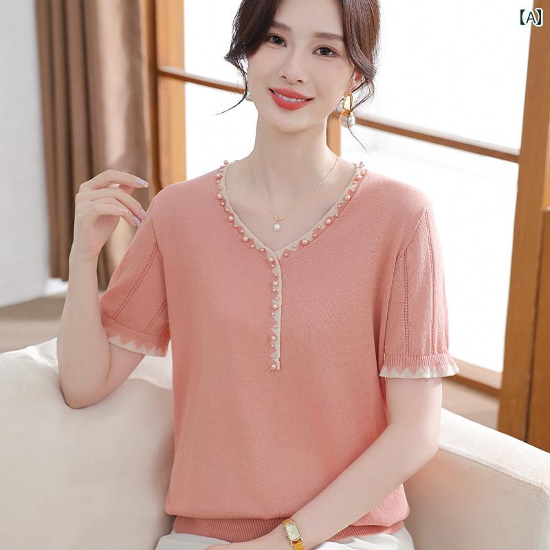 レディース ファッション おしゃれ 春夏 秋 冬 大人 上品 高級 マダム ミス ミセス プレゼント ママ 夏 冷感 半袖 T シャツ 多機能 ニット小 シャツ 女性 薄手 トップス|YKC8