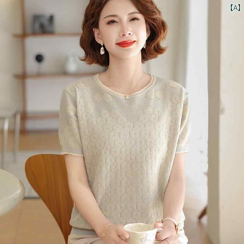 レディース ファッション おしゃれ 春夏 秋　冬 大人 上品 高級 マダム ミス ミセス プレゼント ママ　夏　トップス　ゆったり　冷感　ニット　セーター　女性　服　夏　半袖　T　シャツ