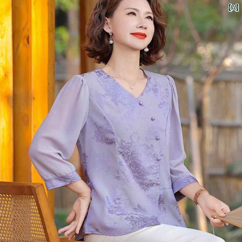 レディース ファッション おしゃれ 春夏 秋　冬 大人 上品 高級 マダム ミス ミセス プレゼント ママ　夏　トップス　おしゃれ七分袖　シフォンシャツ　女性　　T　シャツ　洋風　ツーピース　スーツ
