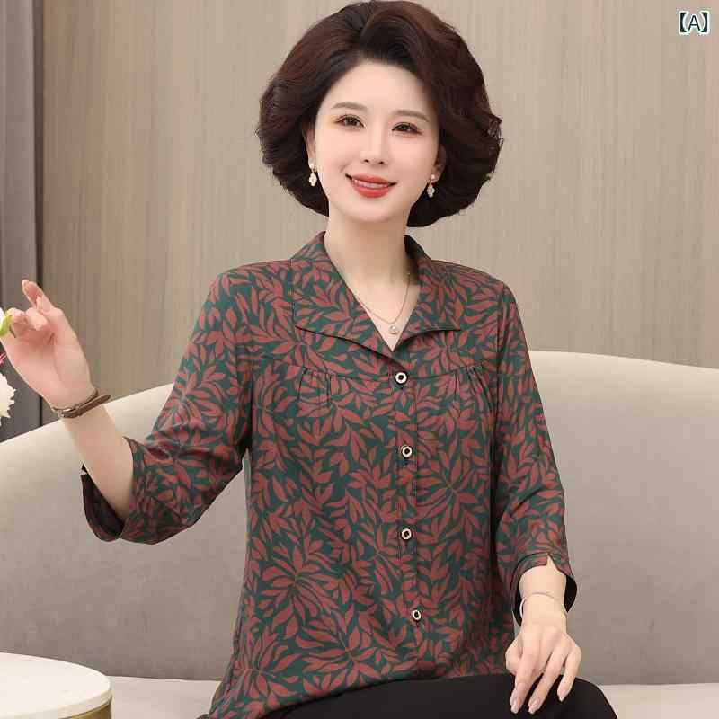 レディース ファッション おしゃれ 春夏 秋　冬 大人 上品 高級 マダム ミス ミセス プレゼント お母さん　綿　シャツ　女性　七分袖　春夏　義母　人工　綿　トップ　ゆったり　シャツ｜YKC8