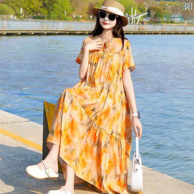 レディース ファッション おしゃれ 春夏 秋　冬 大人 上品 高級 マダム ミス ミセス プレゼント 夏　レディース　コットンワンピース　ゆったり　スリム　ビッグ　スイング　スカート　人工　コットン　ビーチ　スカート｜YKC8