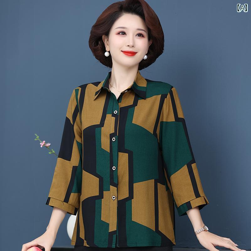 レディース ファッション おしゃれ 春夏 秋　冬 大人 上品 高級 マダム ミス ミセス プレゼント 女性用　シャツ　おばあちゃん用　綿　お母さん用　カーディガン　お　年寄り　用　吸汗性　化繊　シャツ　薄手　服｜YKC8