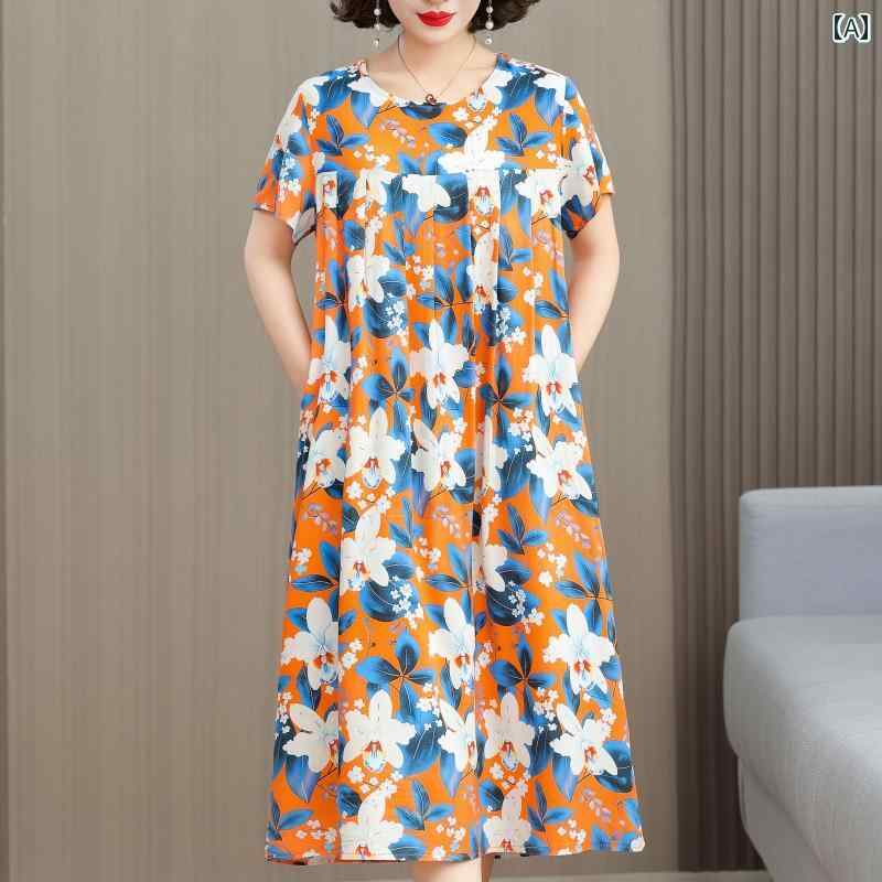 レディース ファッション おしゃれ 春夏 秋 冬 大人 上品 高級 マダム ミス ミセス プレゼント 夏 女性 綿 ナイトドレス プラス 大きめ サイズ ゆったりカジュアル 半袖 ホーム 服 ドレス|YKC8