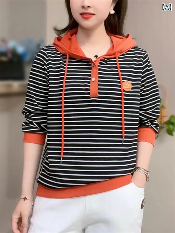レディース ファッション おしゃれ 春夏 秋 冬 大人 上品 高級 マダム ミス ミセス プレゼント カジュアル 快適 スウェットシャツ 秋 ママ 服装 スタイリッシュ スリム ストライプ 長袖 トップス|YKC8