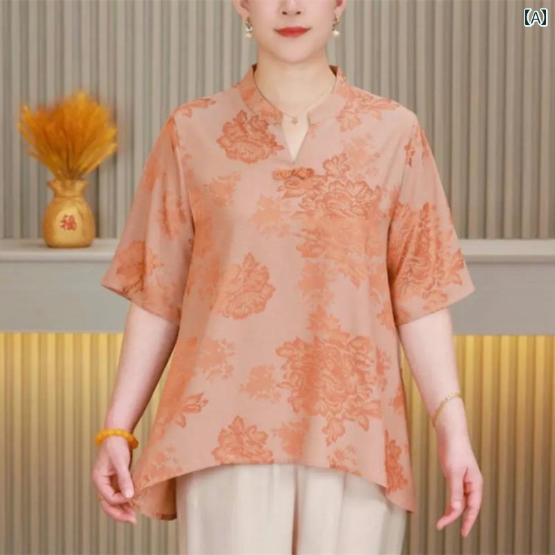 レディース ファッション おしゃれ 春夏 秋 冬 大人 上品 高級 マダム ミス ミセス プレゼント 夏 ママ ゆったり レトロ 半袖 T シャツ スリムトップス シャツ